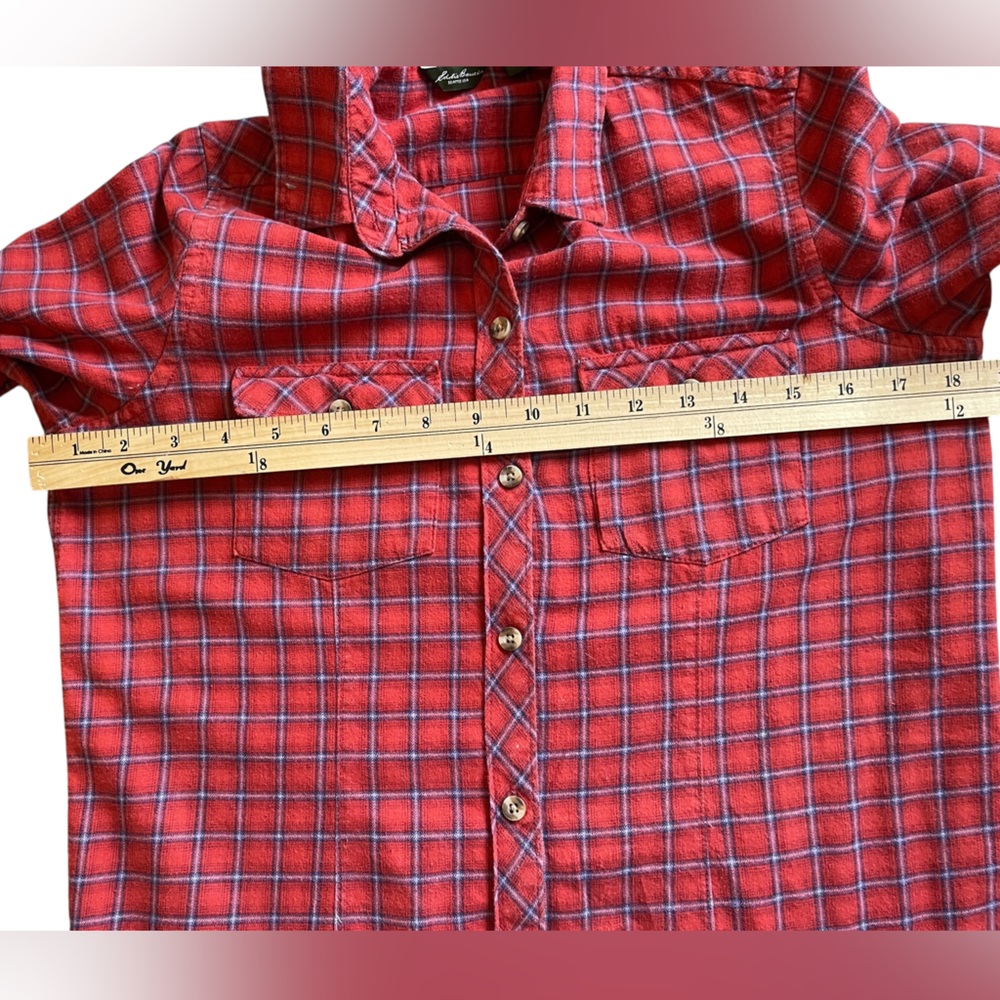 EDDIE BAUER Red/Blue Plaid Flannel-Like Button-Down Shirt Top - Size Small - Picture 10 of 16